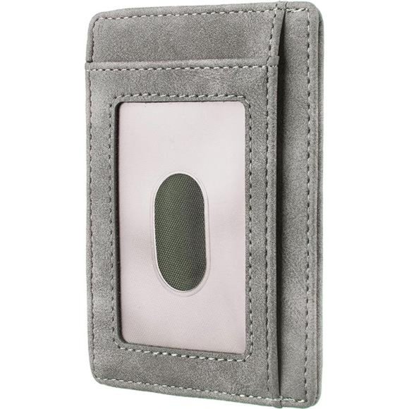 Grey Front Pocket Minimalist Leather Slim Wallet RFID Blocking Medium Size - Picture 2 of 4